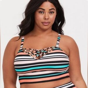 EUC Torrid Size 2 Multi Stripe Wireless Bikini Top - Black & Turquoise